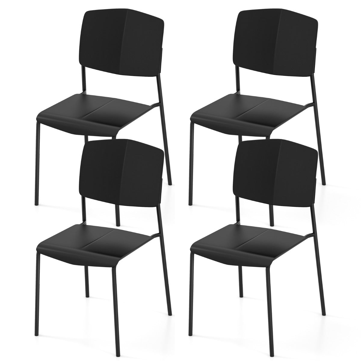 LIVSK Set van 4 Ergonomische Eetkamerstoelen - Stapelbaar - Antislip - Hoogwaardig PP - 160 kg - Zwart