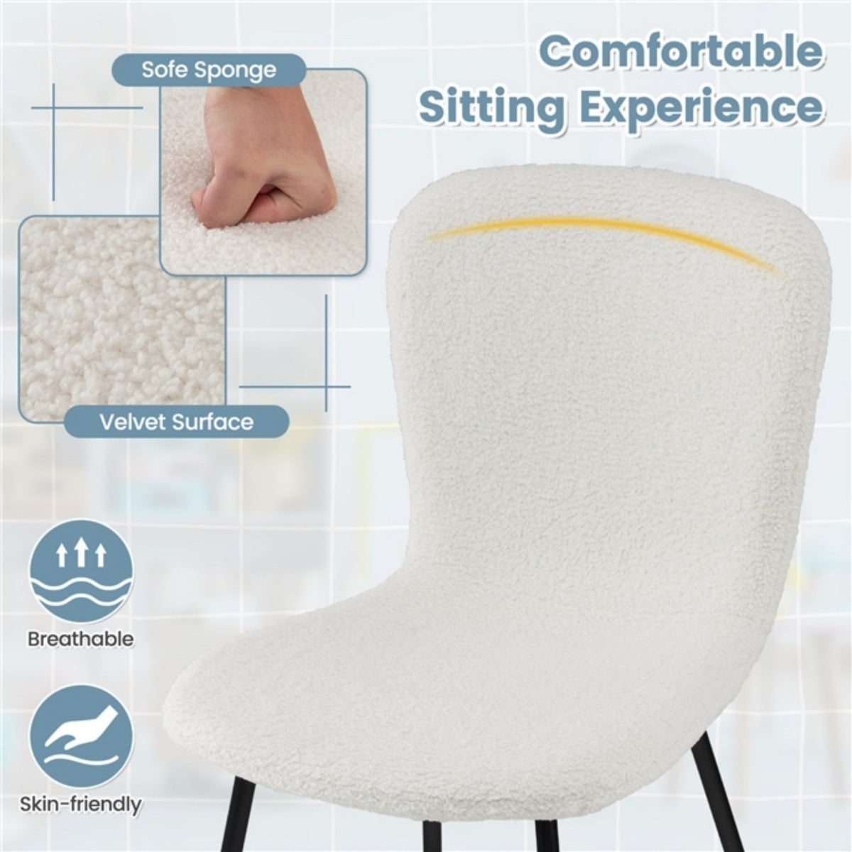 LIVSK Eetkamerstoelset van 4 - Ergonomische Rugleuning - Zacht Fluwelen Kussen - Stevig Metaal - Draagvermogen 150 kg - Beige