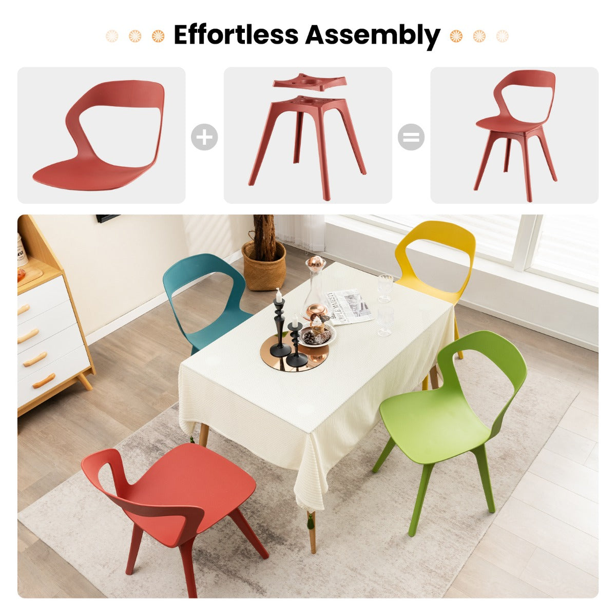 Livsk costway set van 4 eetkamerstoelen keukenstoel met gebogen rugleuning moderne eetkamerstoelen van pp 4 stoelen voor keuken kleurrijk 5