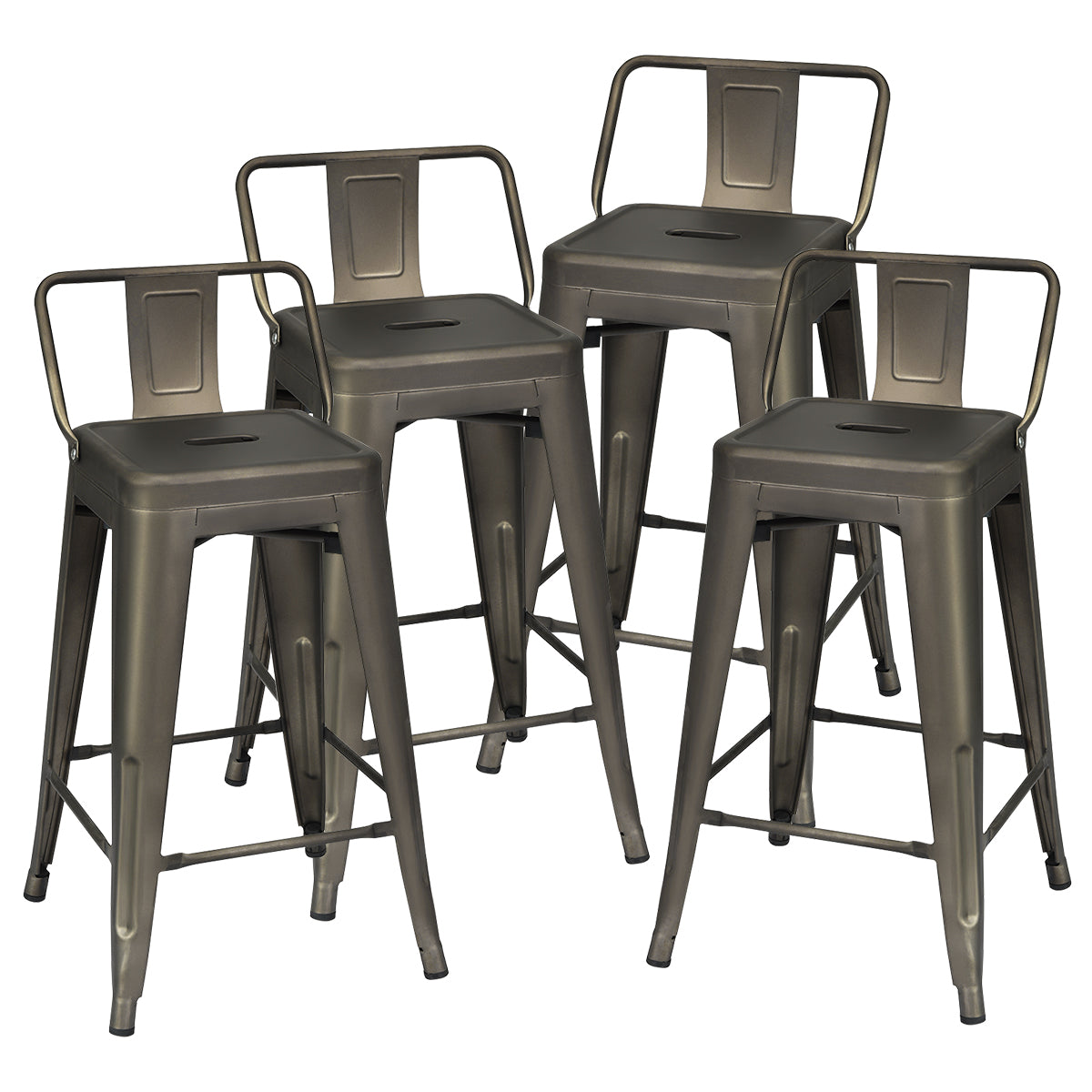LIVSK Set van 4 Metalen Stoelen - Hoogwaardig Roestbestendig Metaal - Ergonomische Rugleuning - Draagvermogen 150 kg - Zwart