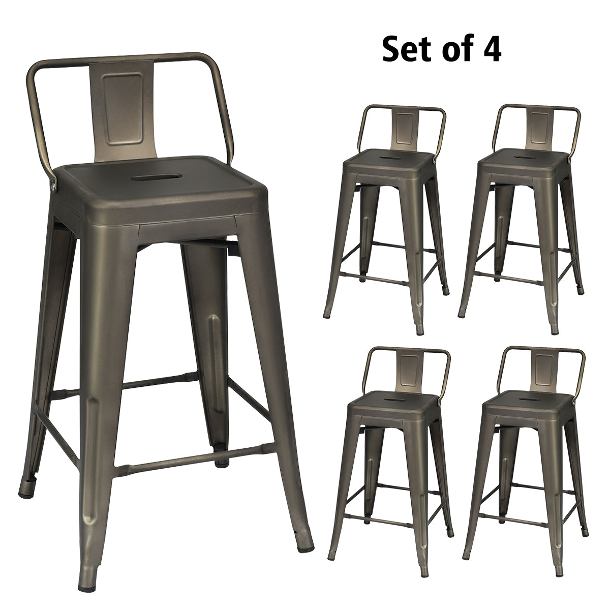 LIVSK Set van 4 Metalen Stoelen - Hoogwaardig Roestbestendig Metaal - Ergonomische Rugleuning - Draagvermogen 150 kg - Zwart