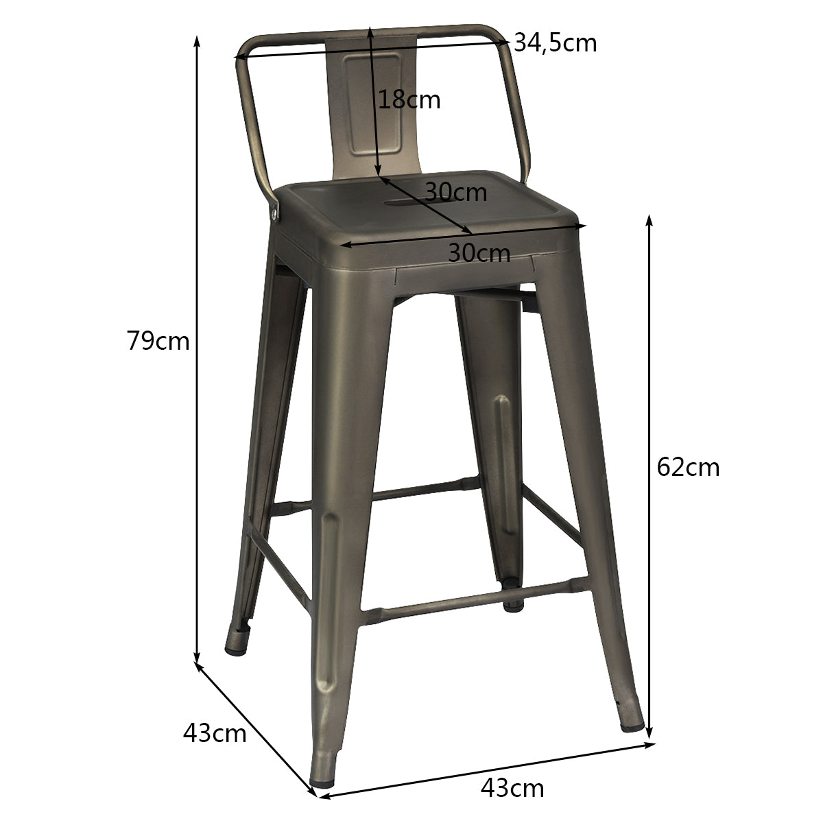 LIVSK Set van 4 Metalen Stoelen - Hoogwaardig Roestbestendig Metaal - Ergonomische Rugleuning - Draagvermogen 150 kg - Zwart