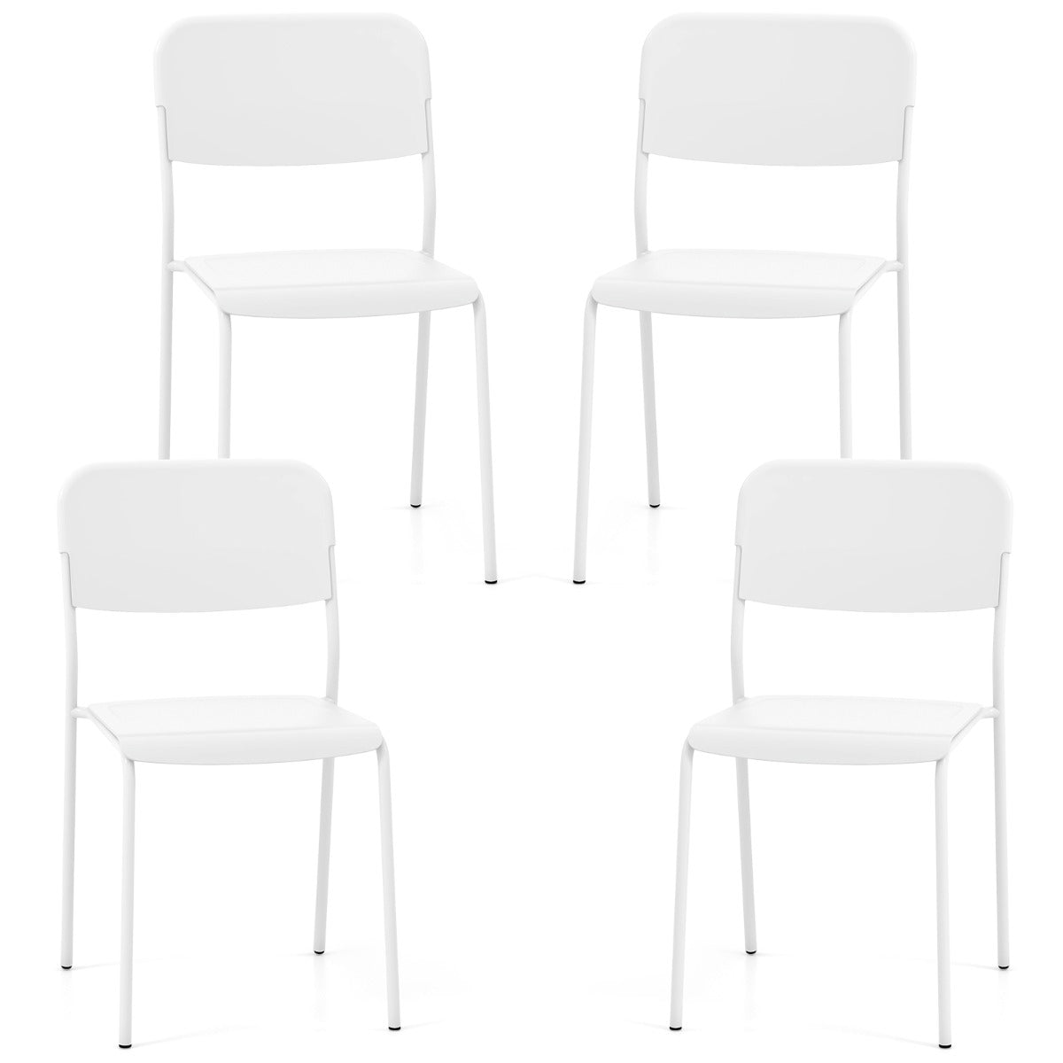 LIVSK Moderne Bijzetstoelen Set van 4 - Stapelbaar - Ergonomische Zitting - Stevige Metalen Poten - Voor Binnen en Buiten -