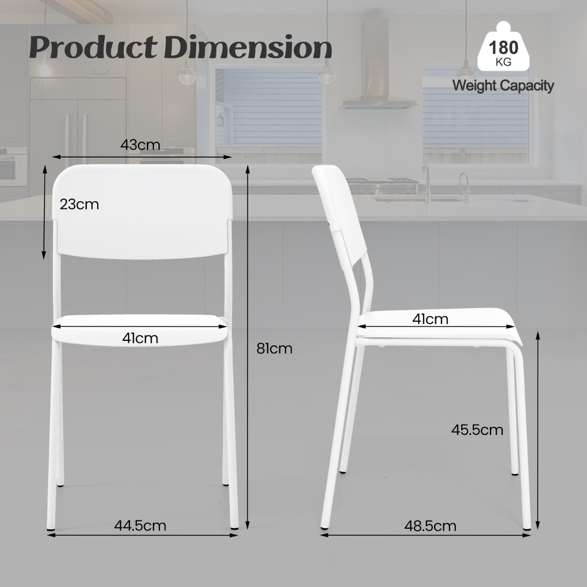 LIVSK Moderne Bijzetstoelen Set van 4 - Stapelbaar - Ergonomische Zitting - Stevige Metalen Poten - Voor Binnen en Buiten -