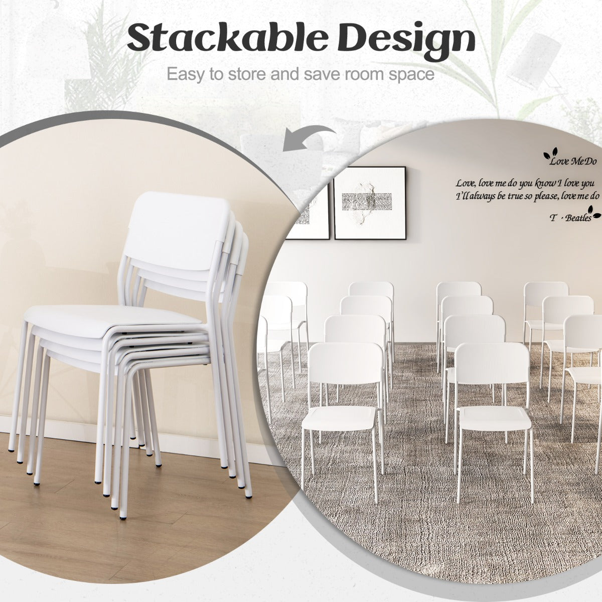 LIVSK Moderne Bijzetstoelen Set van 4 - Stapelbaar - Ergonomische Zitting - Stevige Metalen Poten - Voor Binnen en Buiten -