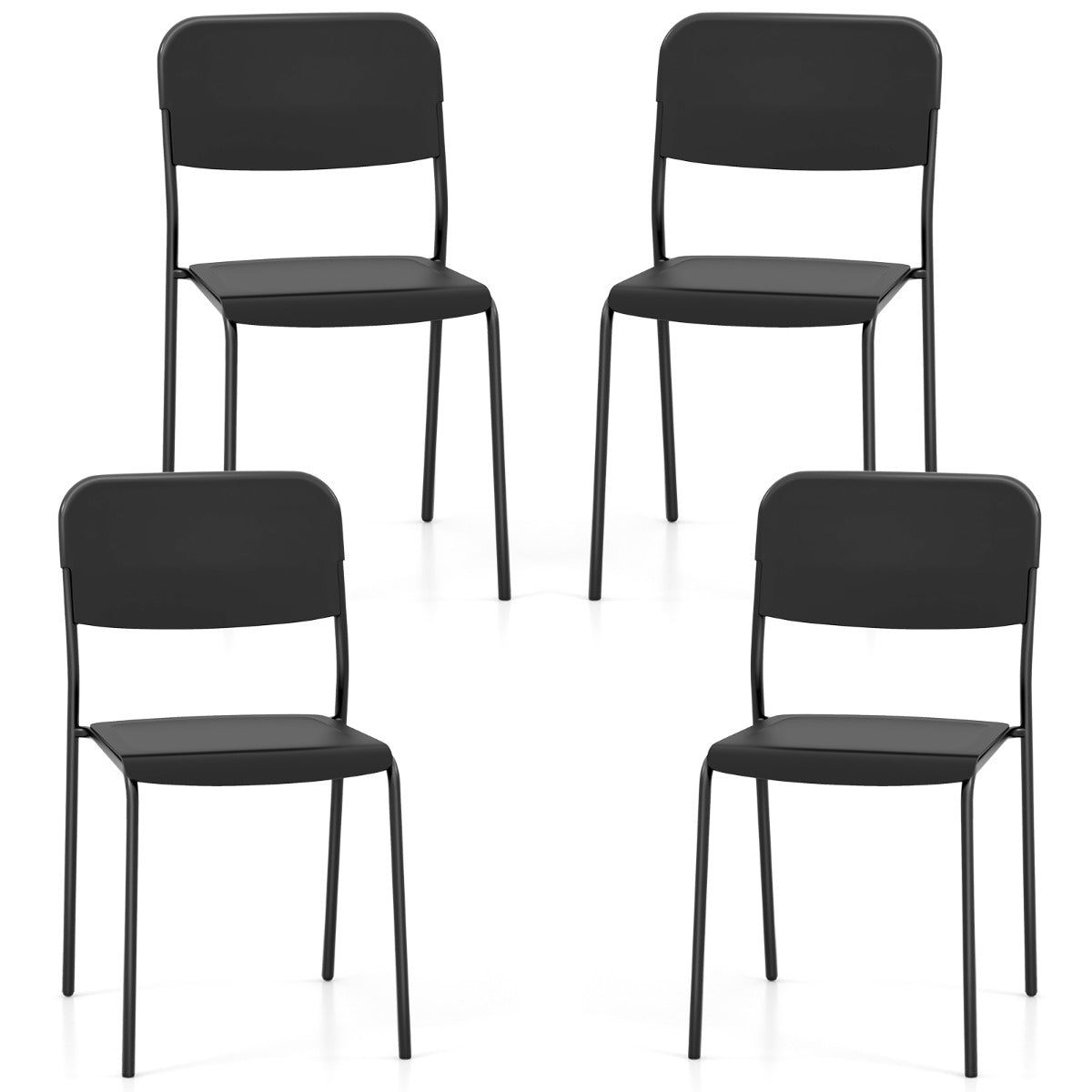 LIVSK Set van 4 Moderne Bijzetstoelen - Stevige Kunststof en Metalen Poten - Ergonomische Zitting - Ruimtebesparend - Zwart/Wit