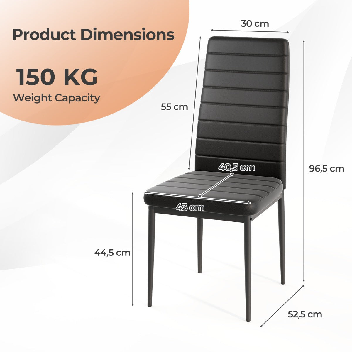LIVSK Moderne Eetkamerstoelen - Hoogwaardig Imitatieleer - Comfortabele Sponsvulling - Stevig Frame tot 150 kg - Zwart