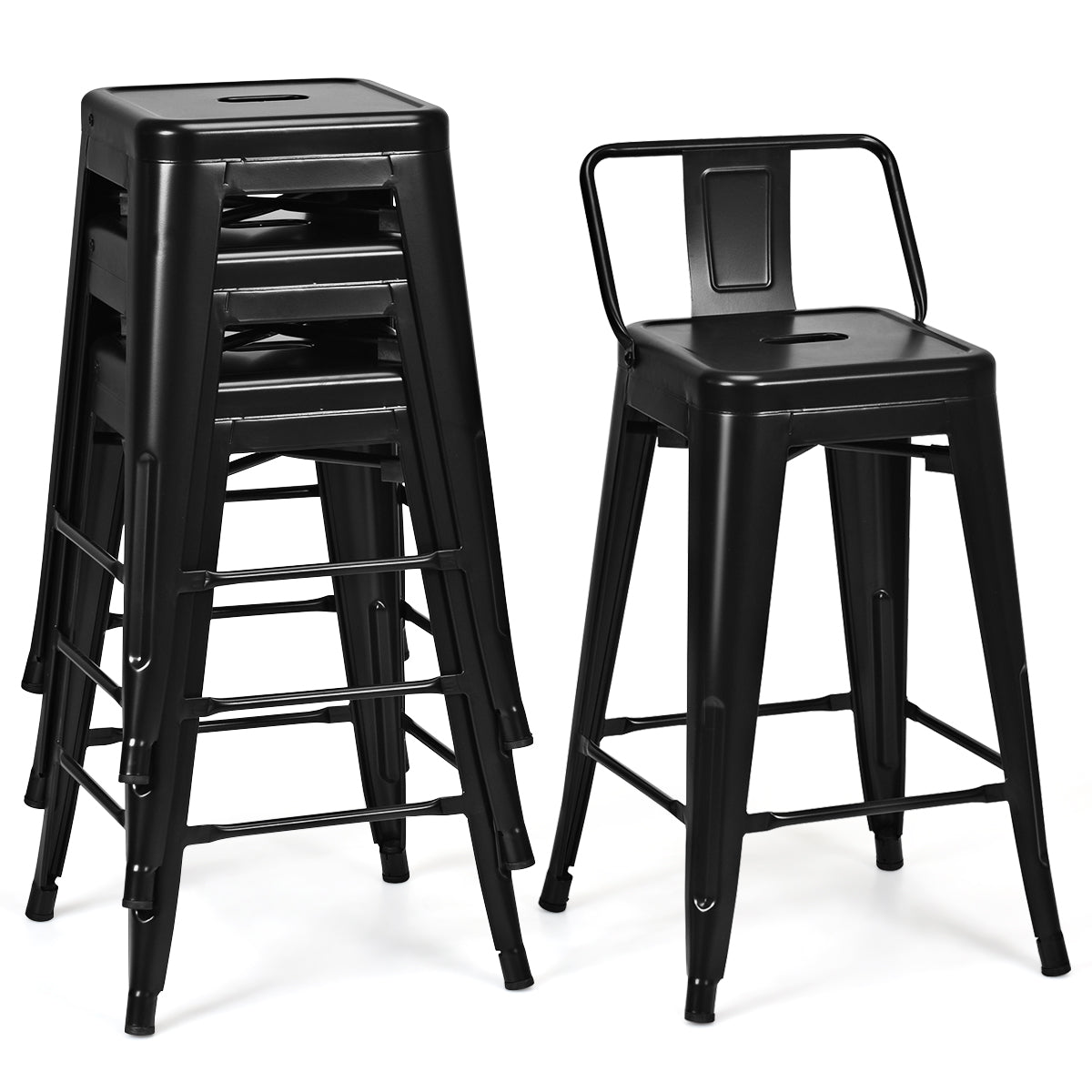 LIVSK Barkrukken Set van 4 - Stalen Constructie - Ergonomisch Design - Antislip Poten - Zithoogte 62 cm - Zwart