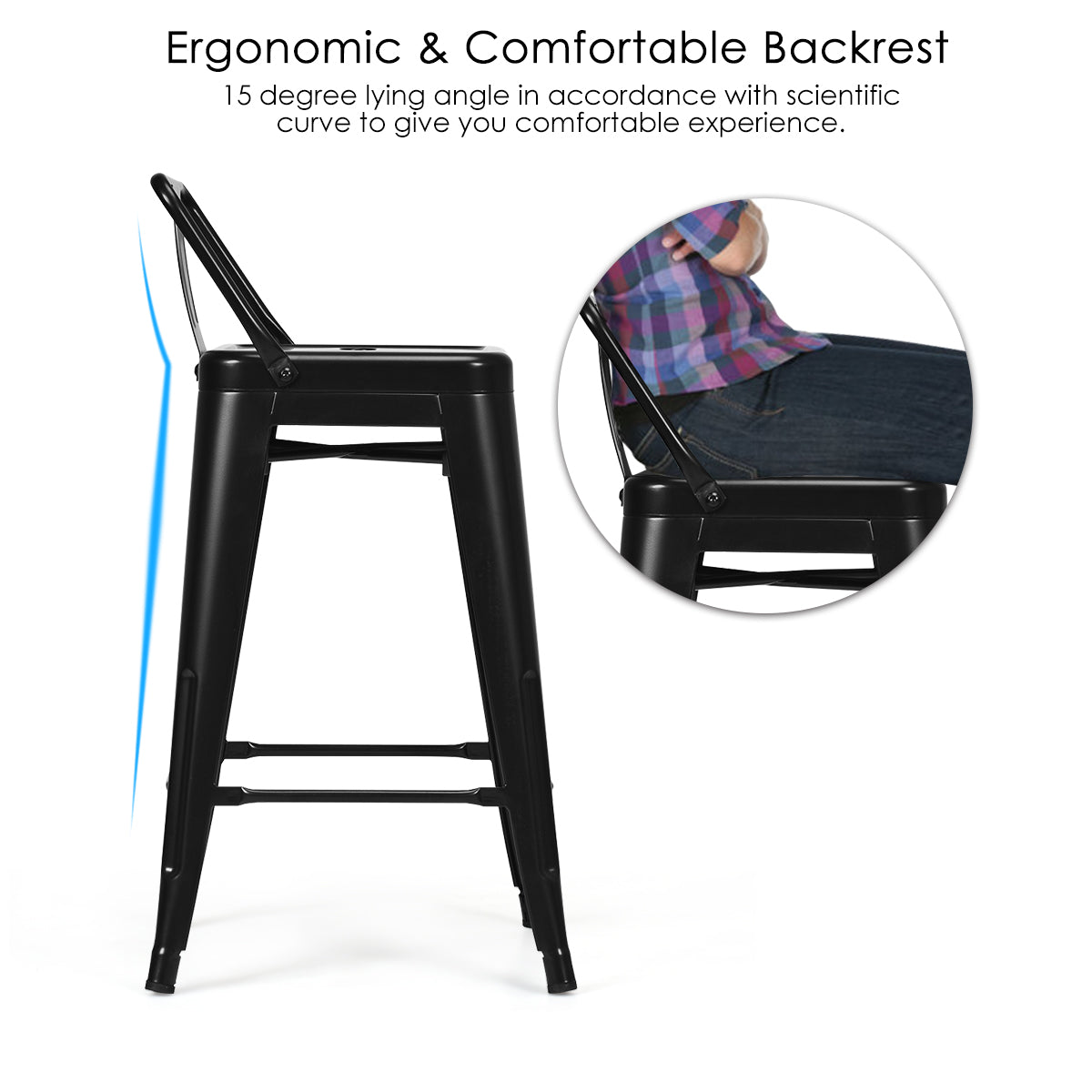 LIVSK Barkrukken Set van 4 - Stalen Constructie - Ergonomisch Design - Antislip Poten - Zithoogte 62 cm - Zwart