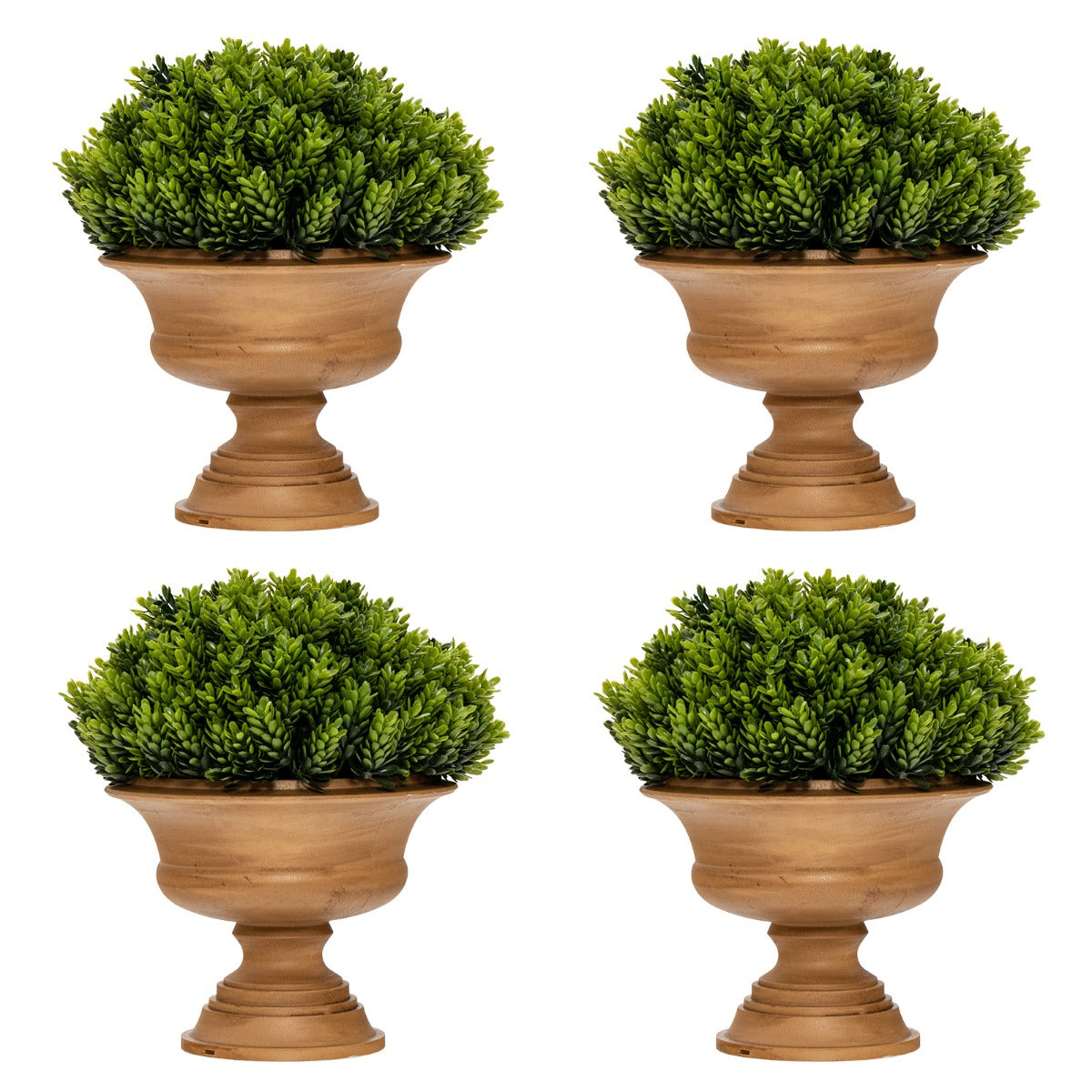 LIVSK Set van 4 Kunstplanten - Dichte Naalden en Vintage Potten - Onderhoudsvrij en Duurzaam - Voor Elke Ruimte - Groen + Bruin