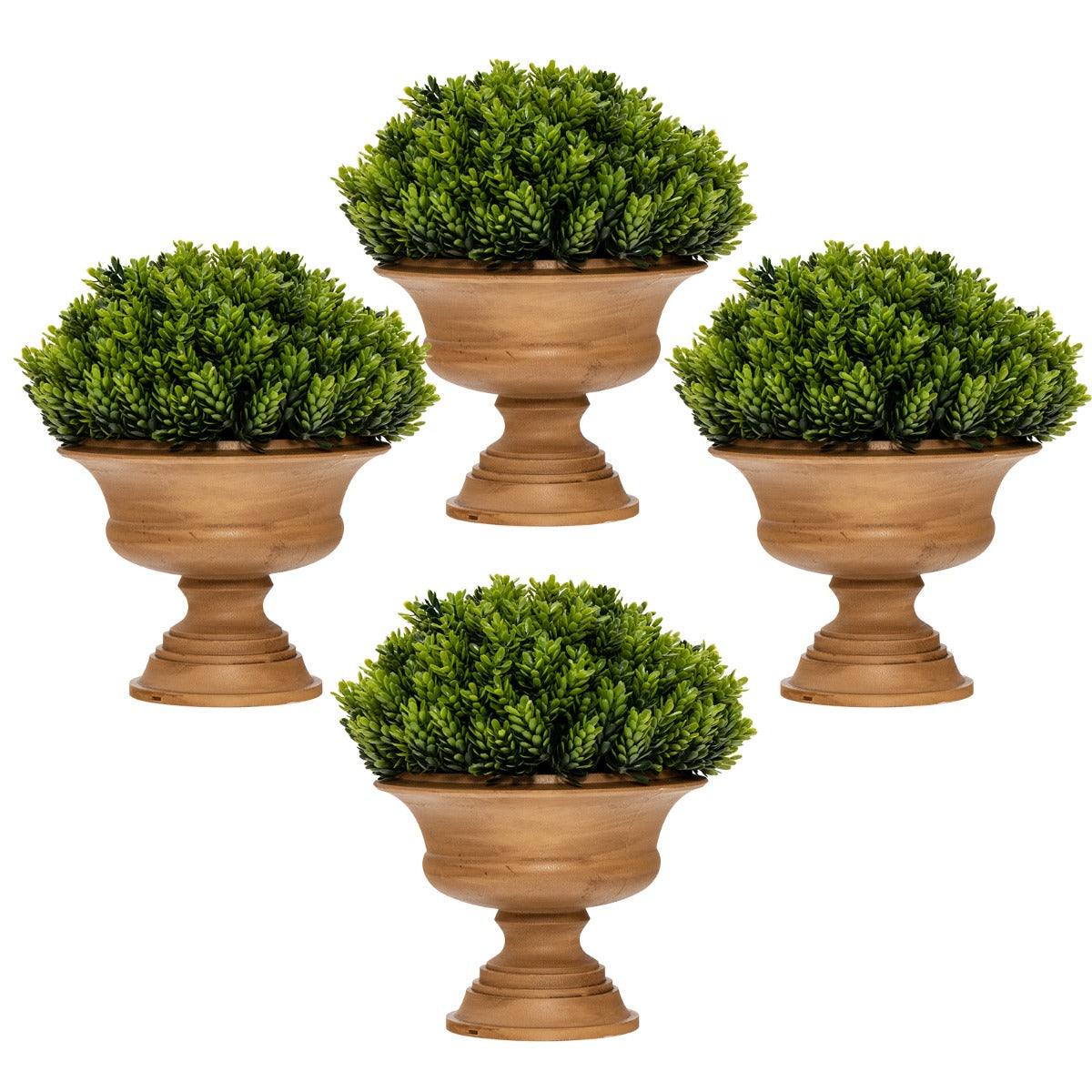 LIVSK Set van 4 Kunstplanten - Dichte Naalden en Vintage Potten - Onderhoudsvrij en Duurzaam - Voor Elke Ruimte - Groen + Bruin