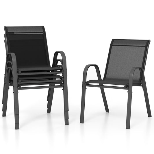 LIVSK Terrasstoelenset van 4 - Ergonomische Rugleuning - Ademend en Sneldrogend - Stevig Metalen Frame - Tot 150 kg - Zwart