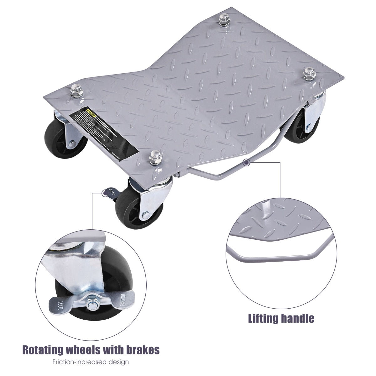 LIVSK 4-Wiel Autowiel Dolly Set - Capaciteit 680 kg per trolley - 360-graden zwenkwielen - Duurzaam - 40,5 x 30 cm - Grijs