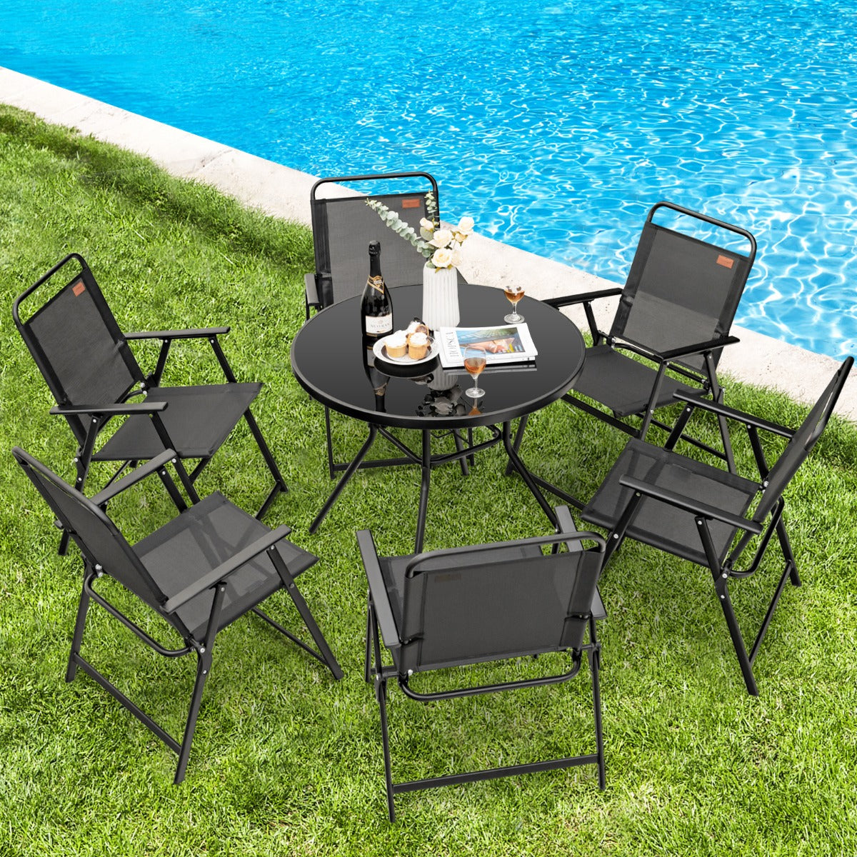 LIVSK Ergonomische Klapstoelen Set van 4 - Comfortabele Rugleuning en Armleuningen - Inklapbaar en Lichtgewicht - Zwart