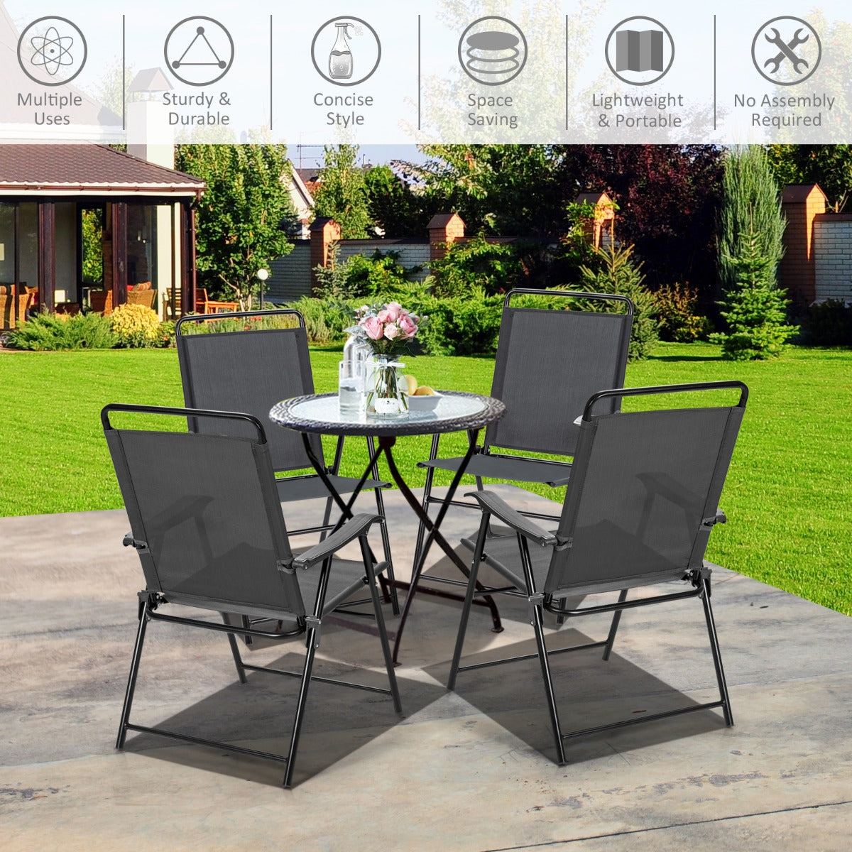 LIVSK Opvouwbare Tuinstoelen Set - Robuust Metalen Frame - Ademend - Antislip - Tot 150 kg - Grijs