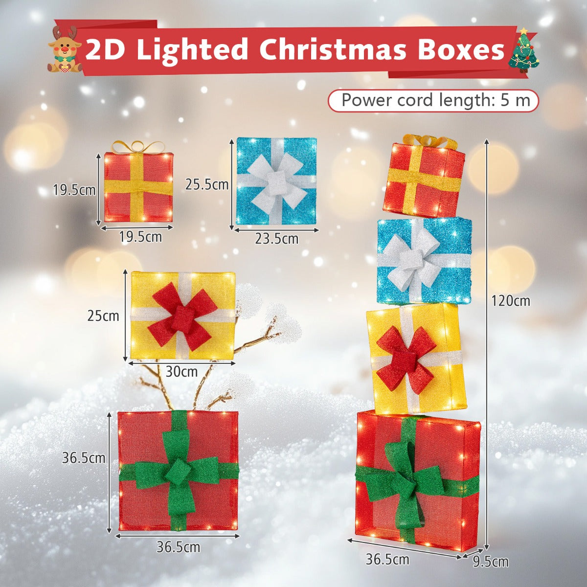 LIVSK Verlichte Geschenkdozen Set van 4 - Warmwitte LED's - Glinsterende Stof - Eenvoudige Installatie - Multicolor