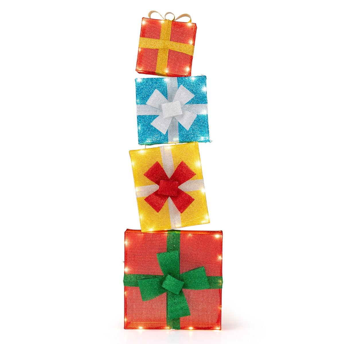 LIVSK Verlichte Geschenkdozen Set van 4 - Warmwitte LED's - Glinsterende Stof - Eenvoudige Installatie - Multicolor