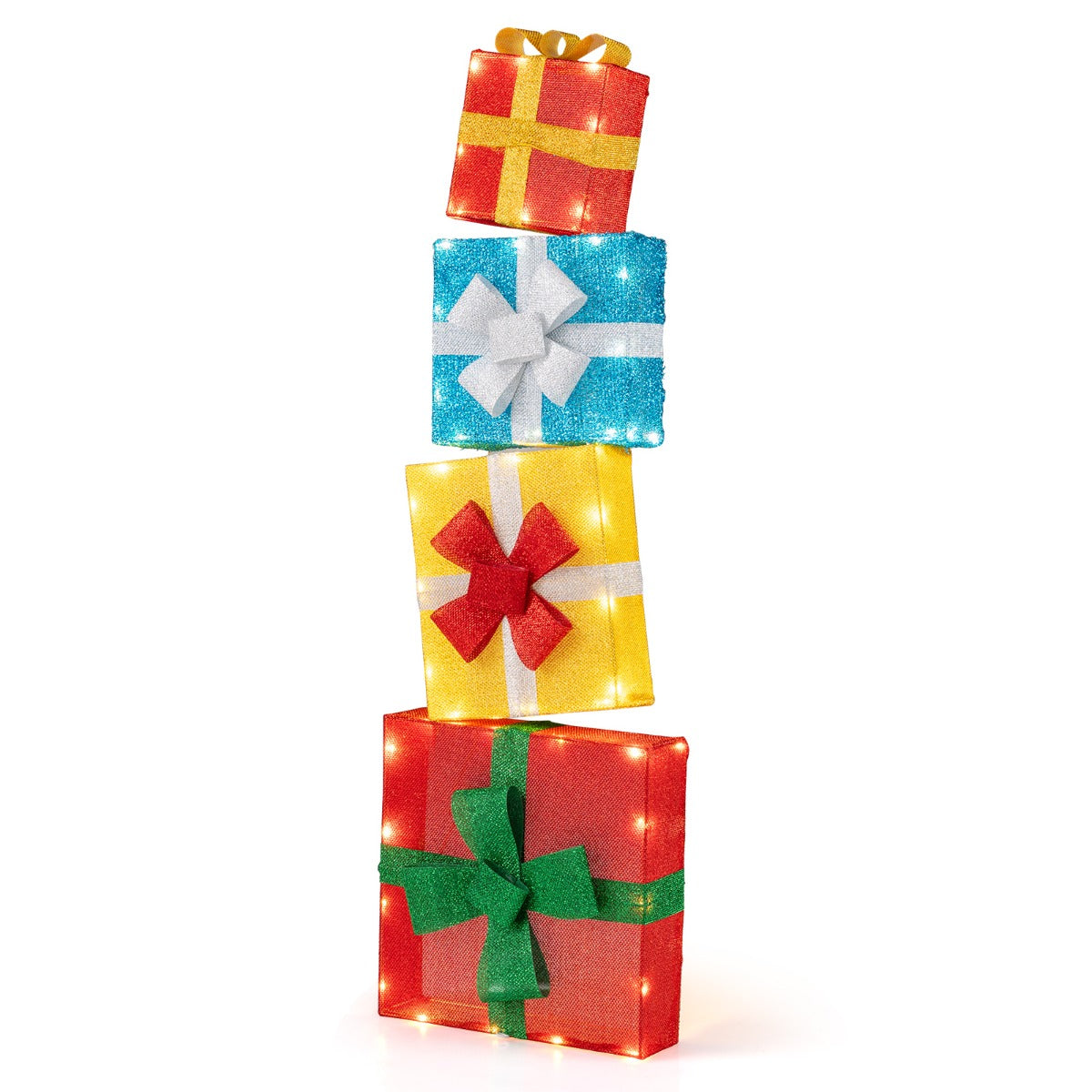 LIVSK Verlichte Geschenkdozen Set van 4 - Warmwitte LED's - Glinsterende Stof - Eenvoudige Installatie - Multicolor
