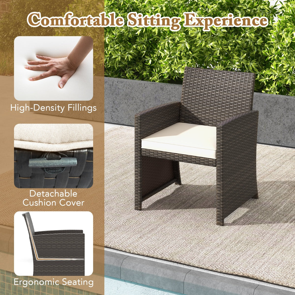 LIVSK 5-delige PE Rotan Tuinmeubelset - 2 Stoelen, 2 Voetenbanken, Salontafel - Weerbestendig - Comfortabele Kussens - Mengsel