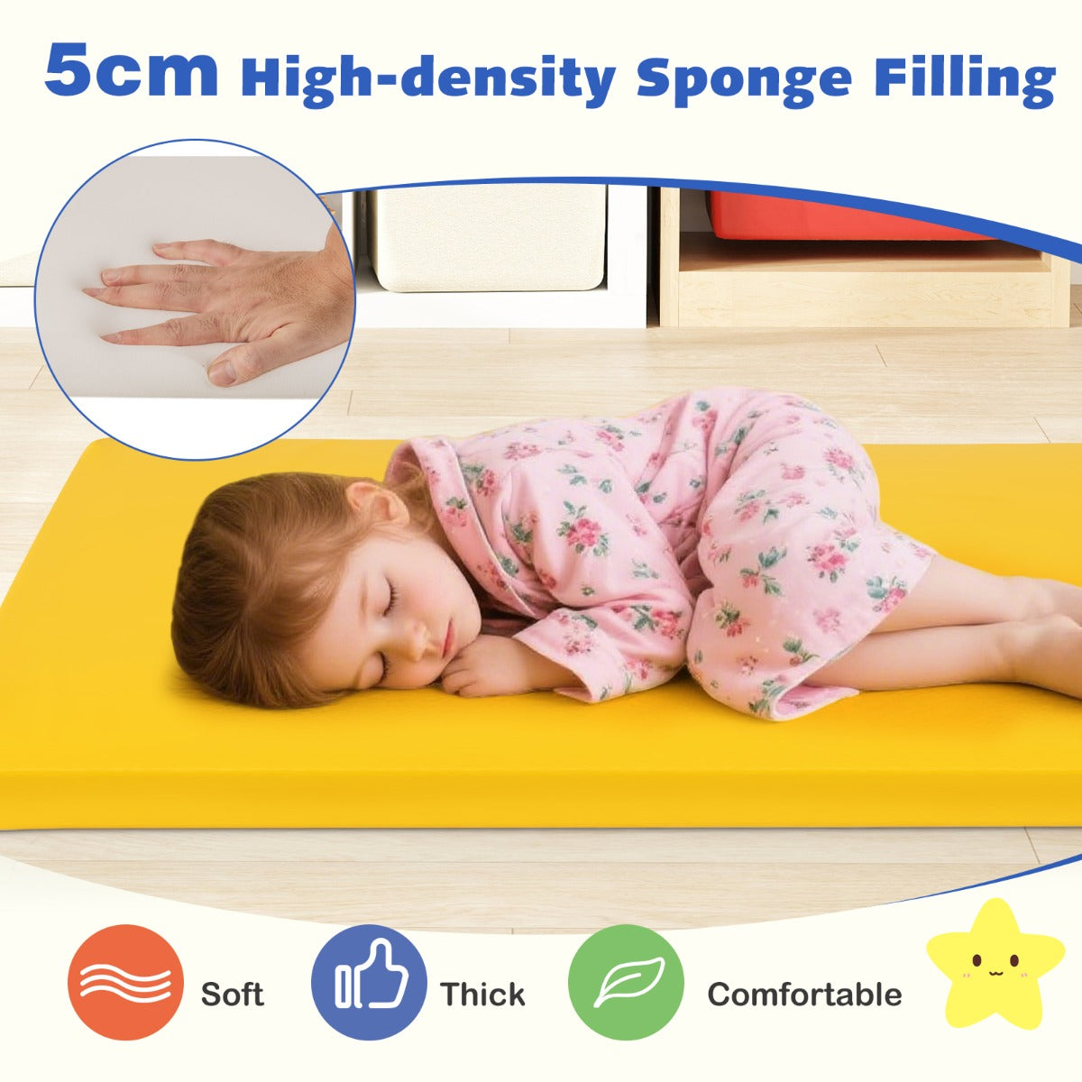 Livsk costway set van 5 rustmatten voor kinderen dikke schuimmatras voor op de grond draagbare slaapmatten in regenboogkleuren van kunstleer 5