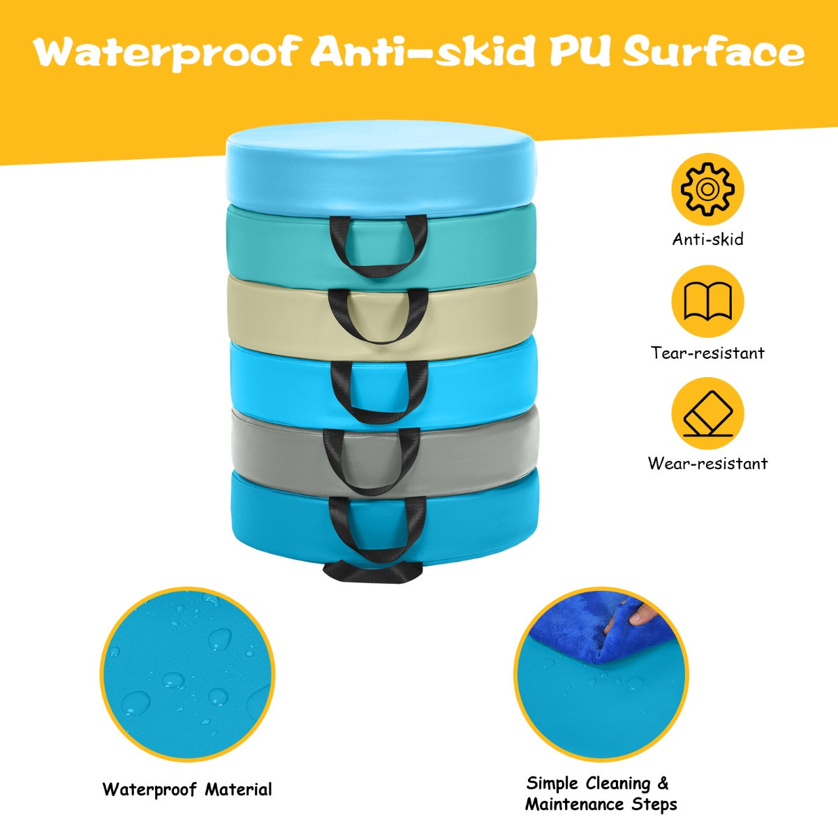 LIVSK Veelkleurige Kinderstoelkussens - Hoogwaardige Niet-giftige PU - Waterdicht - Ergonomische Handgrepen - 38 x 38 x 8 cm -