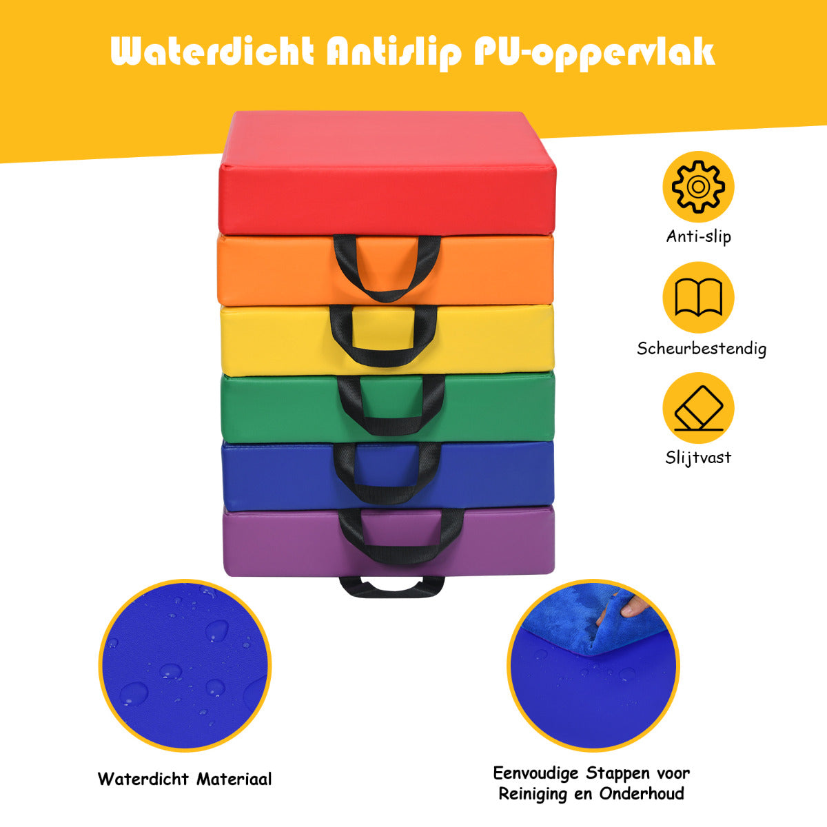 LIVSK 6-delige Foam Vloerkussens - Waterdicht en Slijtvast - Ergonomische Handgrepen - Voor Kinderen - Rood, Oranje, Geel, Groen,