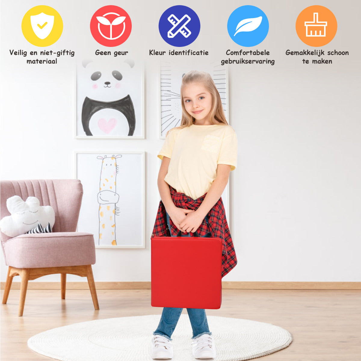 LIVSK 6-delige Foam Vloerkussens - Waterdicht en Slijtvast - Ergonomische Handgrepen - Voor Kinderen - Rood, Oranje, Geel, Groen,