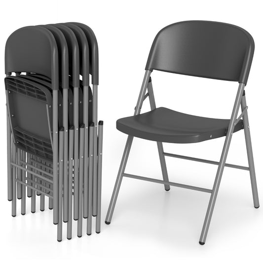 Livsk costway set van 6 kunststof klapstoelen opvouwbare balkonstoelen met rugleuning en stevig metalen frame grijs