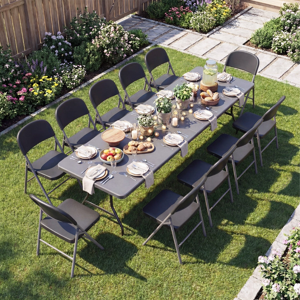 Livsk costway set van 6 kunststof klapstoelen opvouwbare balkonstoelen met rugleuning en stevig metalen frame grijs