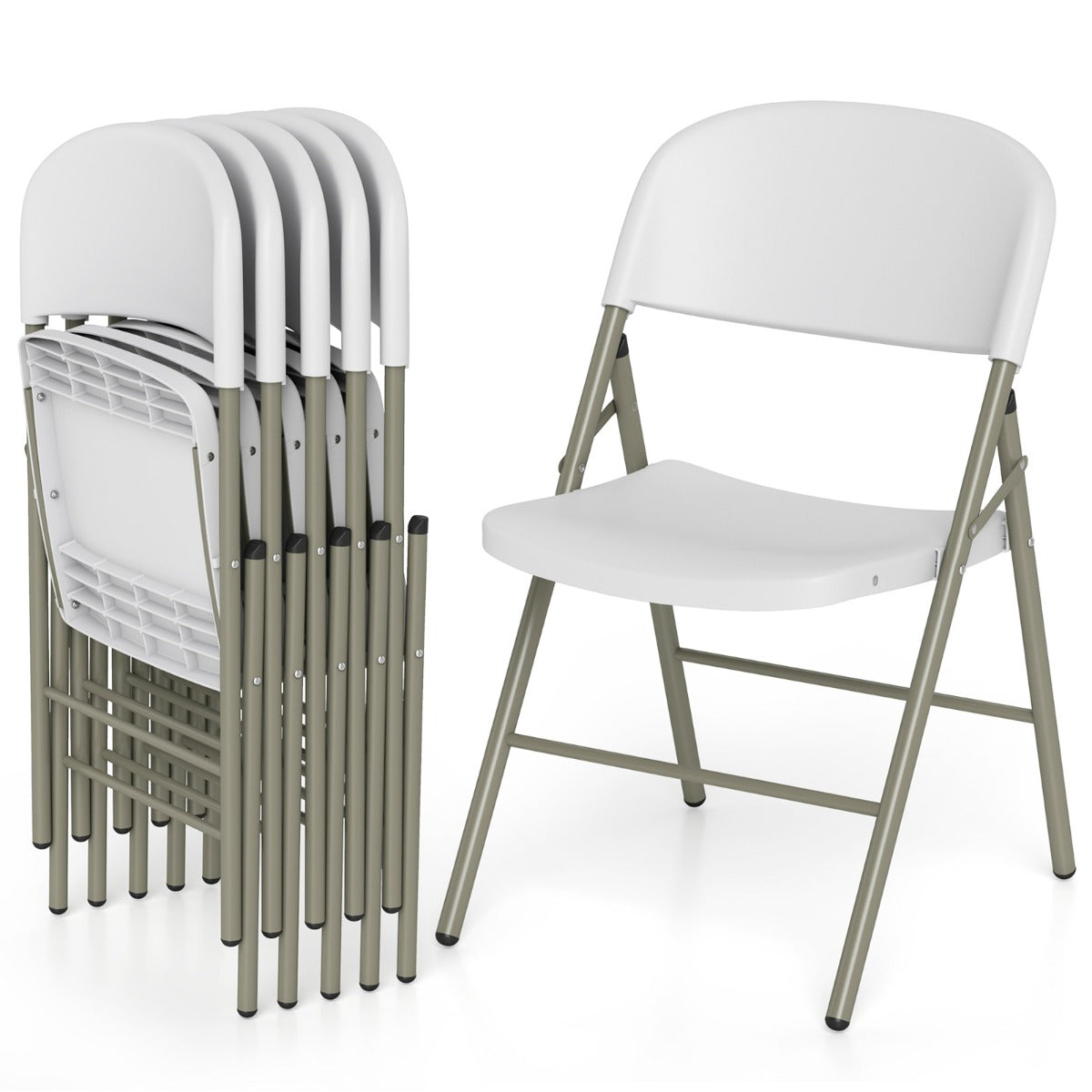Livsk costway set van 6 kunststof klapstoelen opvouwbare balkonstoelen met rugleuning en stevig metalen frame wit