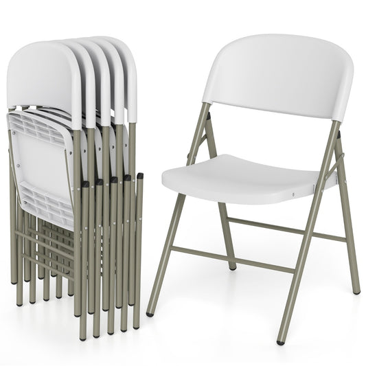 Livsk costway set van 6 kunststof klapstoelen opvouwbare balkonstoelen met rugleuning en stevig metalen frame wit