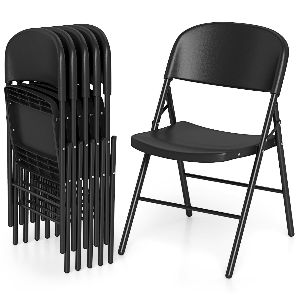 Livsk costway set van 6 kunststof klapstoelen opvouwbare balkonstoelen met rugleuning en stevig metalen frame zwart