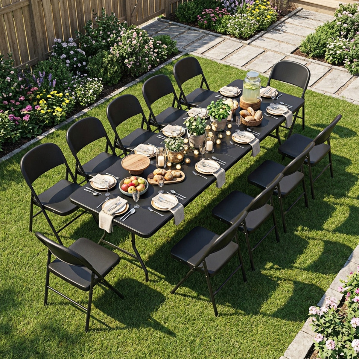 Livsk costway set van 6 kunststof klapstoelen opvouwbare balkonstoelen met rugleuning en stevig metalen frame zwart