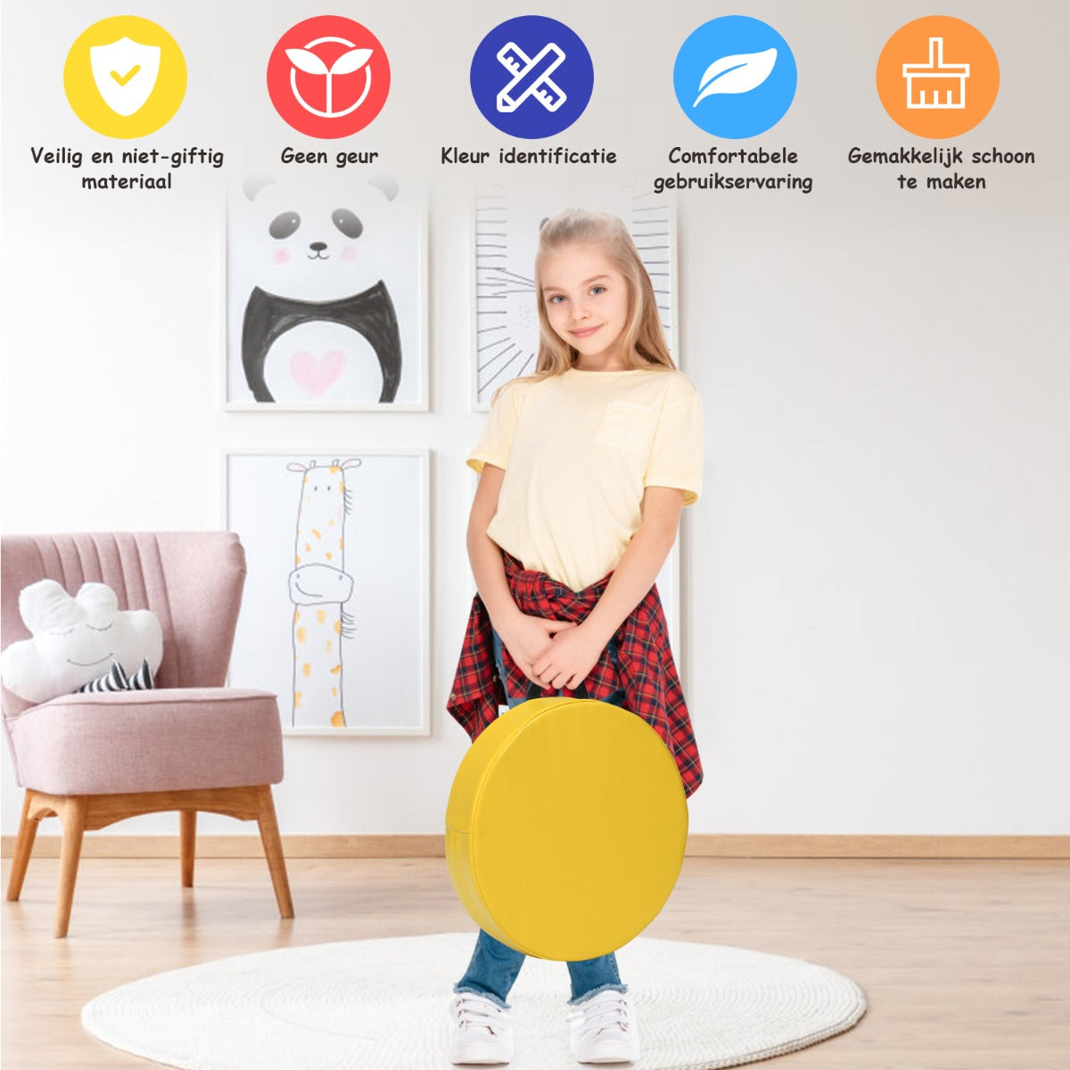 LIVSK Set van 6 Meerkleurige Schuimrubberen Vloerkussens - Waterdicht en Slijtvast - Ergonomische Handgreep - 38 cm - Meerkleurig