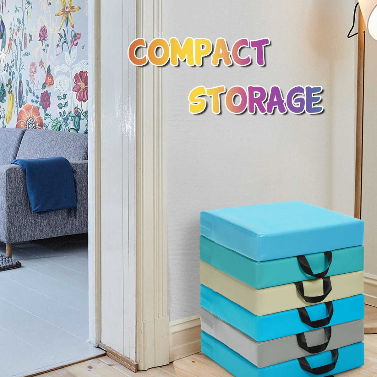 LIVSK Vloerkussens Set van 6 - Niet-giftig PU - Waterafstotend en Slijtvaste Oppervlak - Ergonomische Handgreep - 38 x 38 x 8 cm