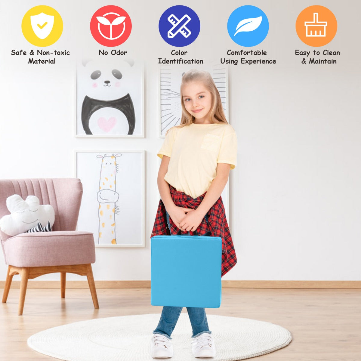 LIVSK Vloerkussens Set van 6 - Niet-giftig PU - Waterafstotend en Slijtvaste Oppervlak - Ergonomische Handgreep - 38 x 38 x 8 cm