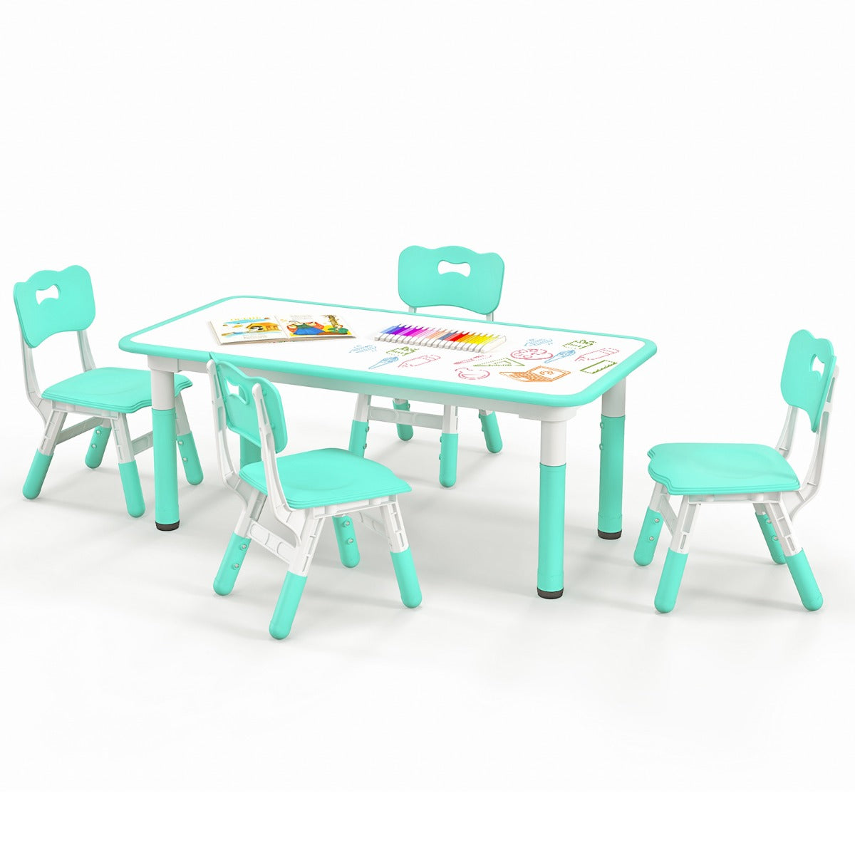 LIVSK Kindertafel en Stoelen Set - Verstelbaar met Graffiti Bord - Ergonomisch en Stapelbaar - Voor Kinderen -