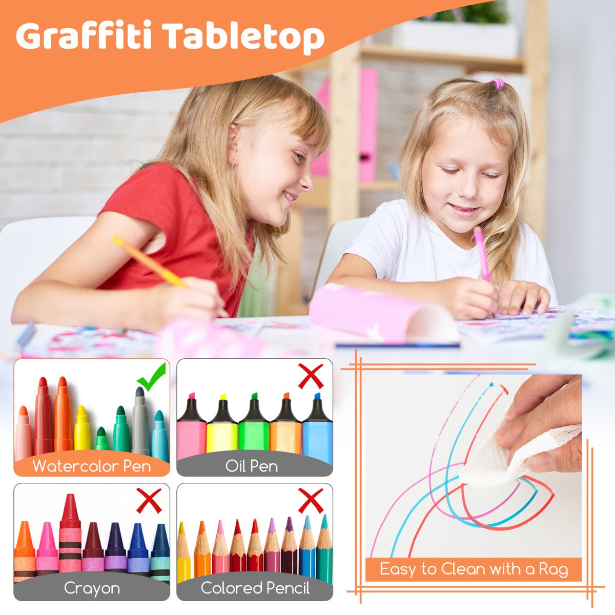LIVSK Verstelbare Kinderstoel en Tafelset - 7 Hoogteniveaus - Graffiti Bord - Veilig PP-materiaal - Ruim Dienblad 120 x 60 cm -