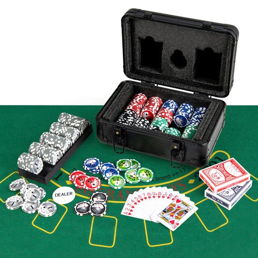 LIVSK Pokerset - 300 Fiches in 5 Kleuren - 2 Kaartspellen - Dealerfiche - Draagbare Koffer - Zwart