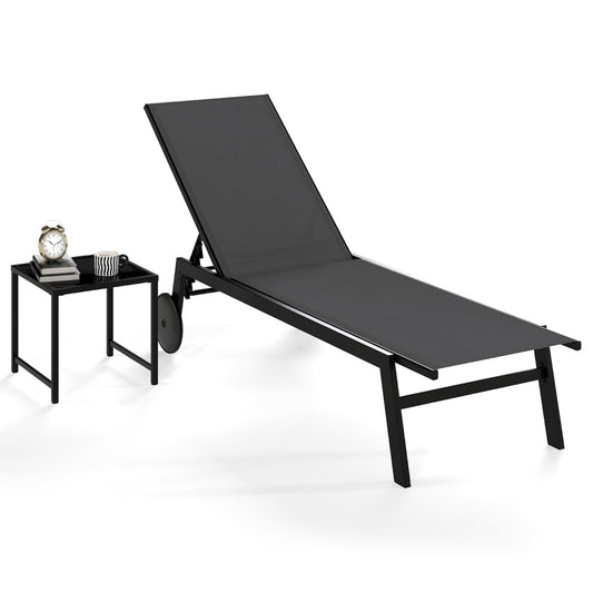 Livsk costway set van twee ademende terrasligstoelen met bijzettafel van gehard glas grijs 2