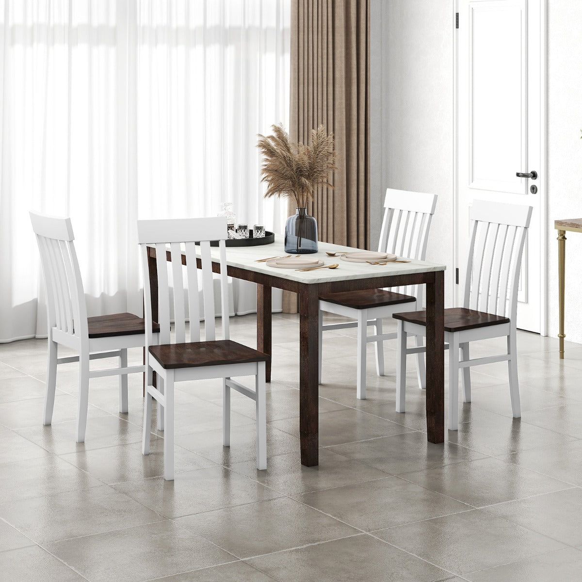LIVSK Eetkamerstoelen Set van 2 - Lattenrugleuning - Rubberhouten Zitting - Bruin