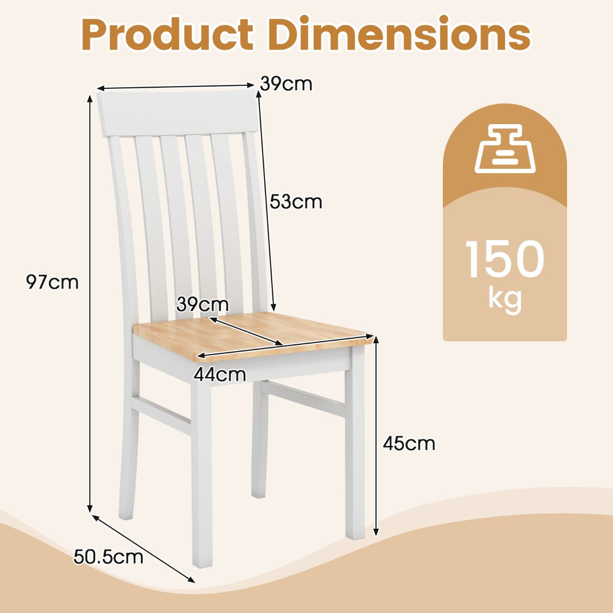 LIVSK Eetkamerstoelen Set van 2 - Ergonomisch Ontwerp - Duurzaam Rubberhout - Tot 150 kg - Wit/Bruin/Naturel