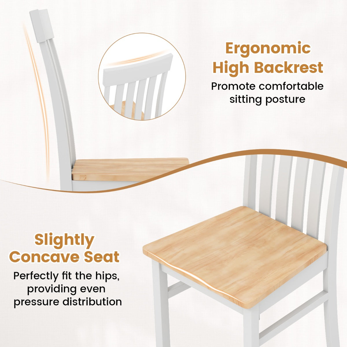 LIVSK Eetkamerstoelen Set van 2 - Ergonomisch Ontwerp - Duurzaam Rubberhout - Tot 150 kg - Wit/Bruin/Naturel