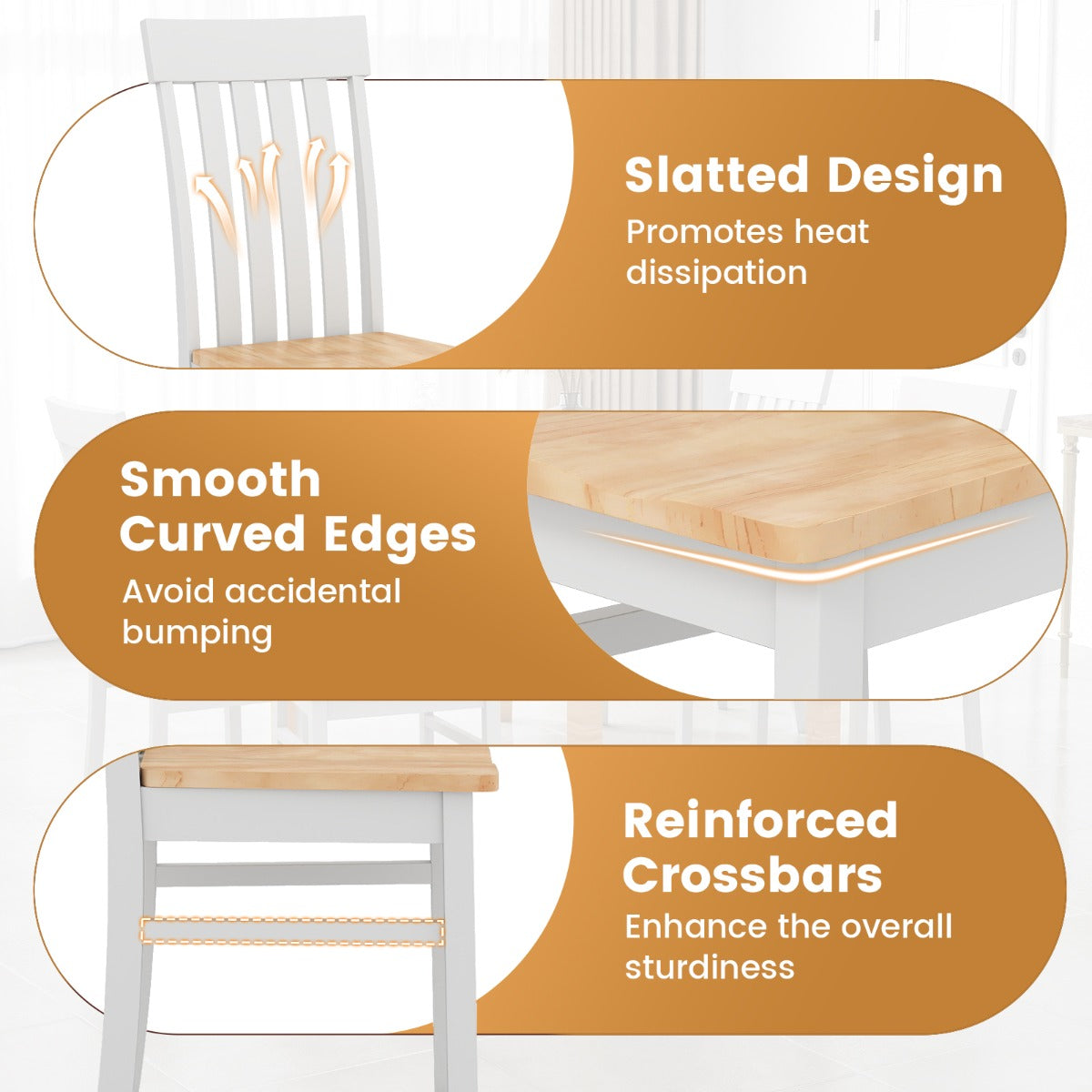 LIVSK Eetkamerstoelen Set van 2 - Ergonomisch Ontwerp - Duurzaam Rubberhout - Tot 150 kg - Wit/Bruin/Naturel