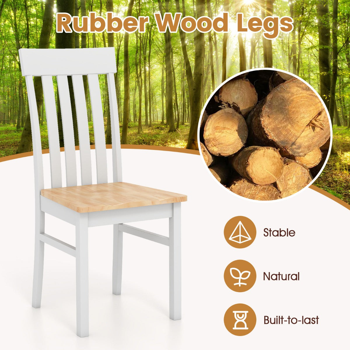 LIVSK Eetkamerstoelen Set van 2 - Ergonomisch Ontwerp - Duurzaam Rubberhout - Tot 150 kg - Wit/Bruin/Naturel