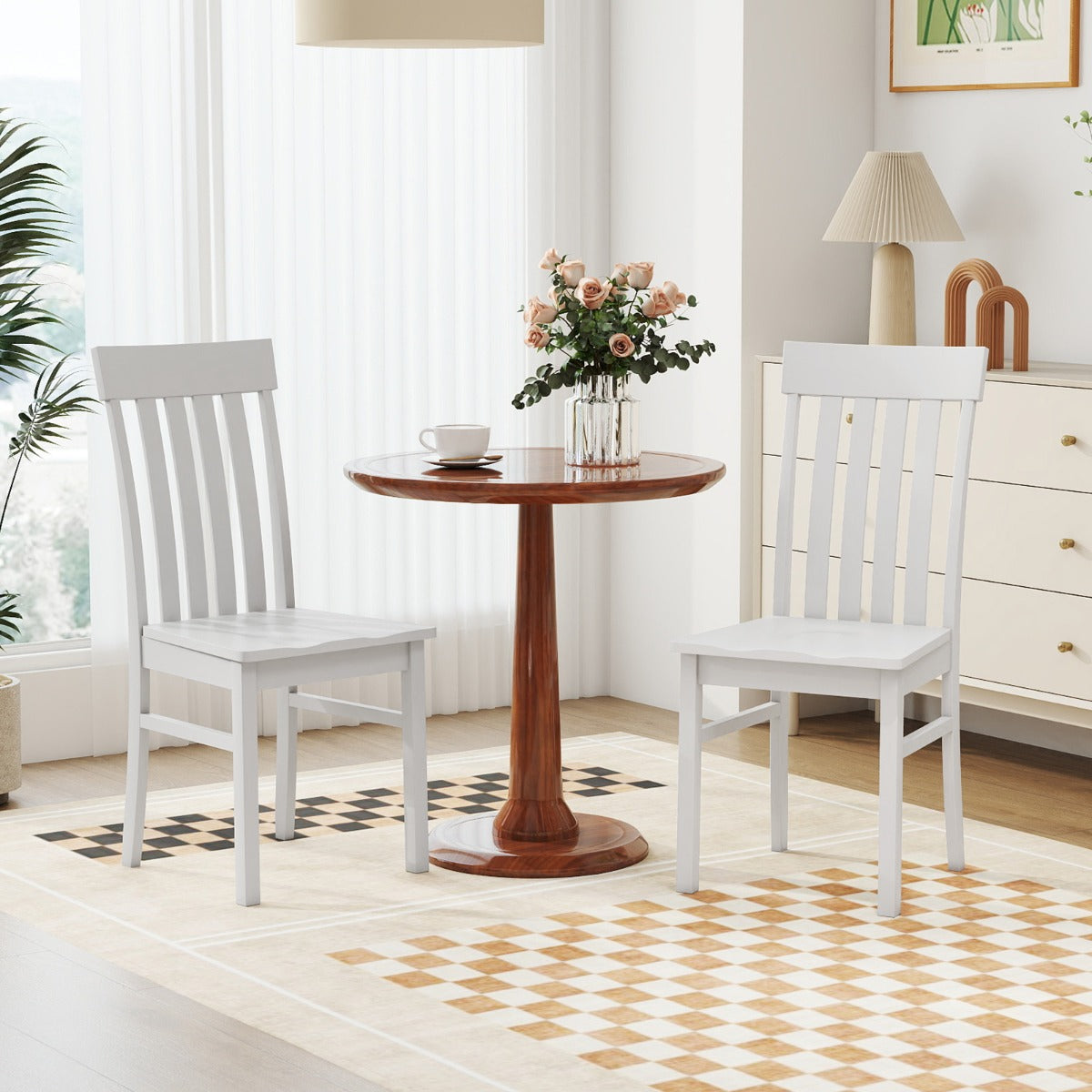LIVSK Eetkamerstoelen Set van 2 - Ergonomisch Design - Duurzaam Rubberhout - Tot 150 kg - Wit