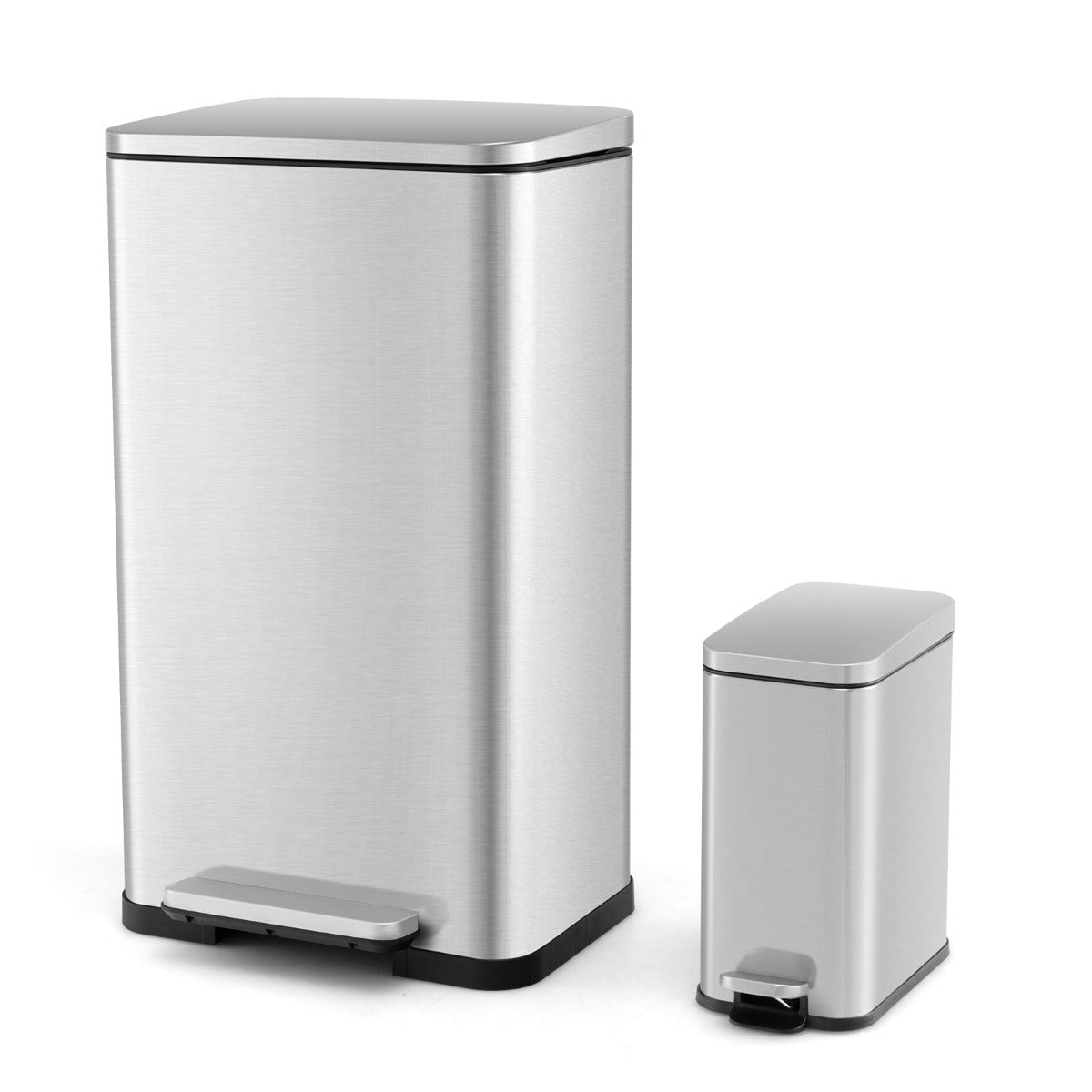 LIVSK Set van Twee Roestvrijstalen Afvalemmers 40L en 6L - Vingerafdrukbestendig - Soft-Close - Uitneembare Binnenemmers - Zilver