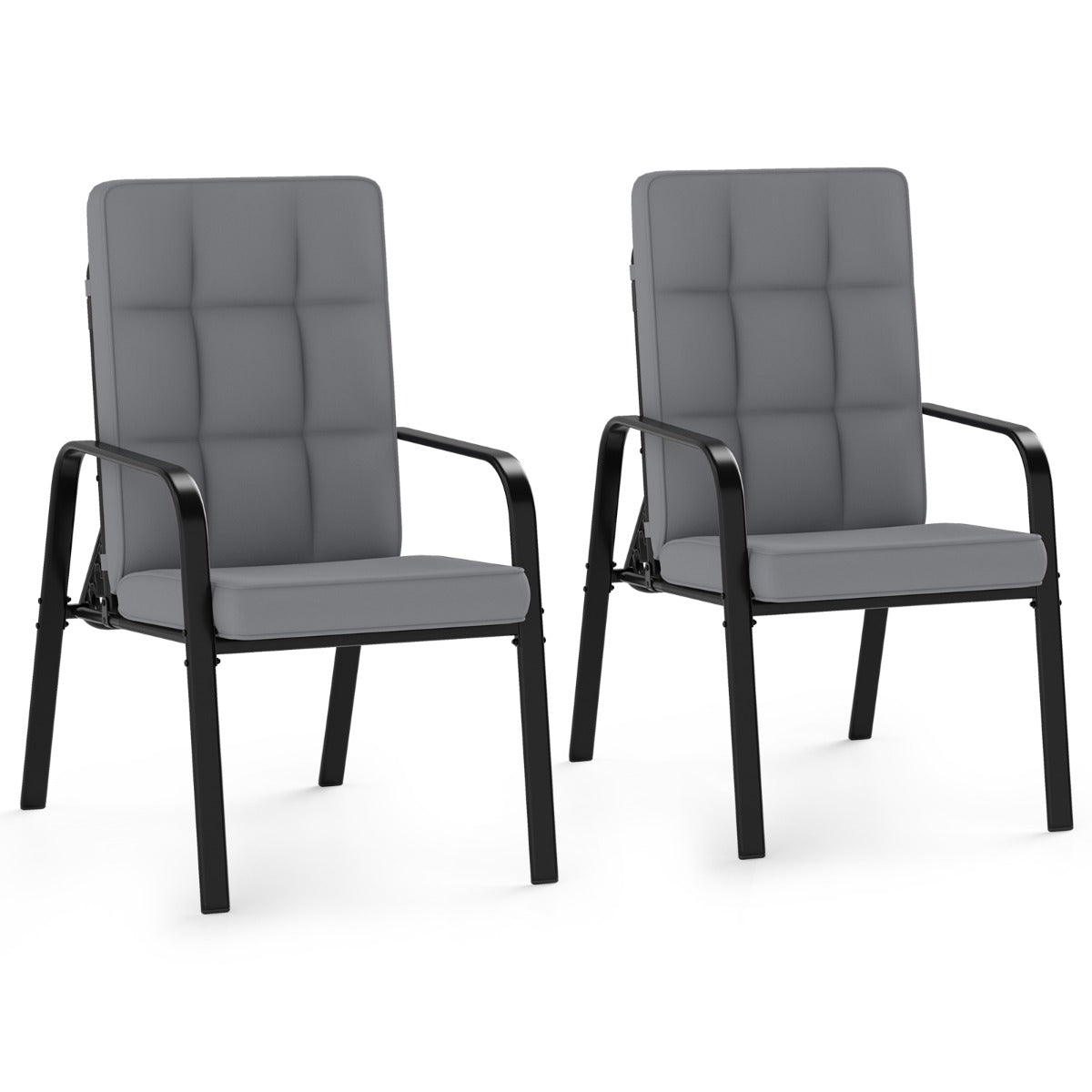 Livsk costway set van twee terrasstoelen met verstelbare rugleuningen voorzien van afneembare kussens en metalen armleuningen