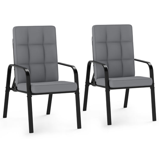 Livsk costway set van twee terrasstoelen met verstelbare rugleuningen voorzien van afneembare kussens en metalen armleuningen