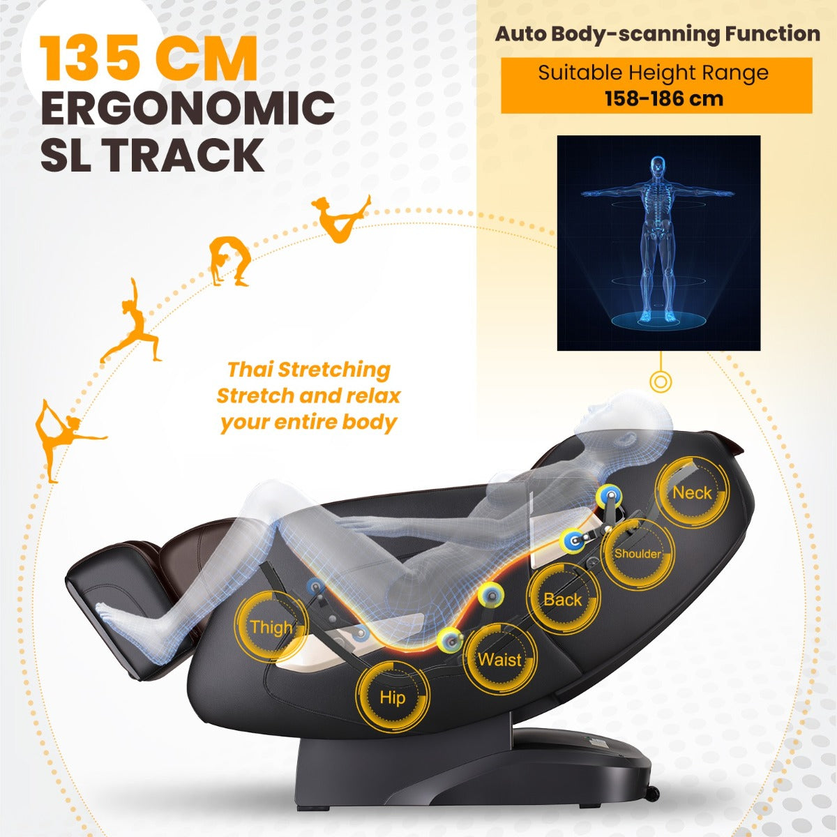 LIVSK Elektrische Massagestoel - 12 Programma's - Bluetooth - Ergonomisch Design - Volledige Lichaamsmassage - Bruin